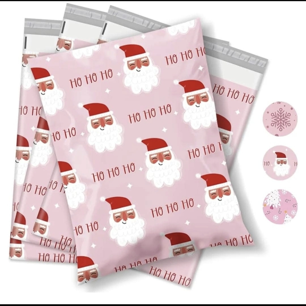 BUY NOW 10ct. Christmas Poly Mailers 10" x 13" Pink Santa Claus